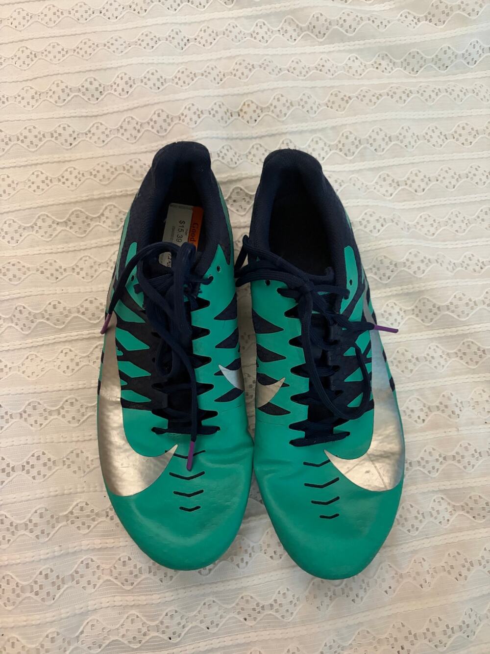 Nike Zoom Rival Track & Field Sprint Spikes Teal Silver Men's 8.5 Racing Shoes